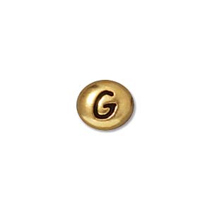 TierraCast Alphabet Beads  7x6mm Oval Antique Gold Plated Letter G