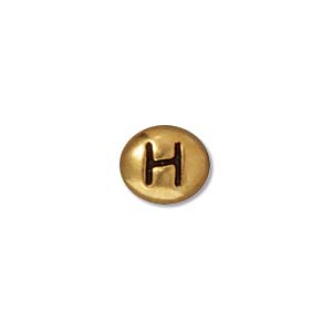 TierraCast Alphabet Beads  7x6mm Oval Antique Gold Plated Letter H
