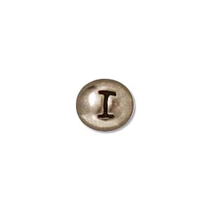 TierraCast Alphabet Beads  7x6mm Oval Antique Rhodium Plated Letter I