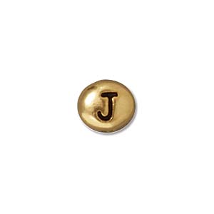 TierraCast Alphabet Beads  7x6mm Oval Antique Gold Plated Letter J