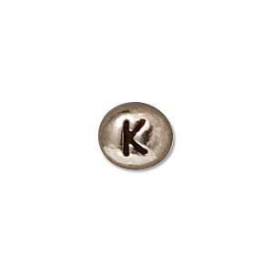 TierraCast Alphabet Beads  7x6mm Oval Antique Rhodium Plated Letter K
