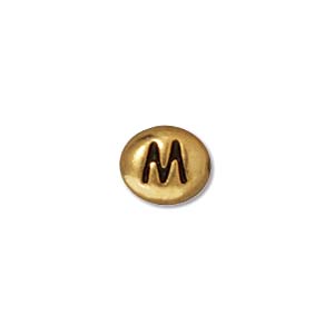 TierraCast Alphabet Beads  7x6mm Oval Antique Gold Plated Letter M