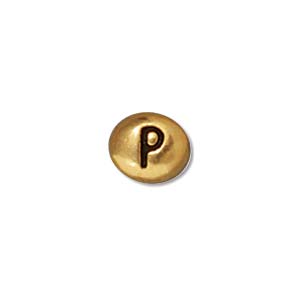 TierraCast Alphabet Beads  7x6mm Oval Antique Gold Plated Letter P