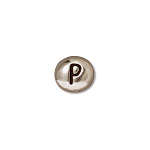 TierraCast Alphabet Beads  7x6mm Oval Antique Rhodium Plated Letter P