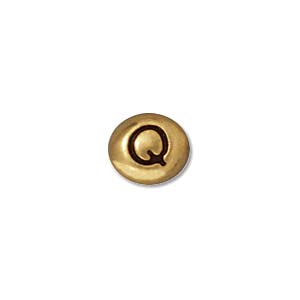 TierraCast Alphabet Beads  7x6mm Oval Antique Gold Plated Letter Q