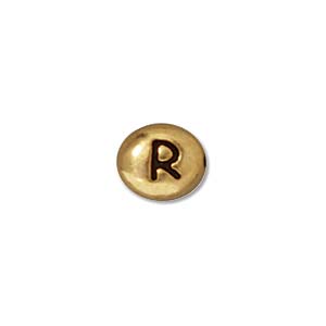 TierraCast Alphabet Beads  7x6mm Oval Antique Gold Plated Letter R