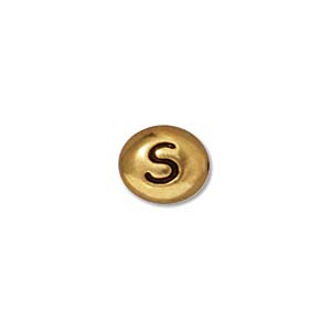 TierraCast Alphabet Beads  7x6mm Oval Antique Gold Plated Letter S