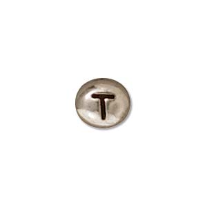 TierraCast Alphabet Beads  7x6mm Oval Antique Rhodium Plated Letter T
