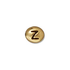 TierraCast Alphabet Beads  7x6mm Oval Antique Gold Plated Letter Z