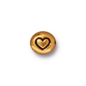 TierraCast Alphabet Beads  7x6mm Oval Antique Gold Plated Heart Symbol