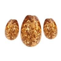Topaz Glitter Flakes Eggs Set of 3 Artisan Glass Lampwork Beads