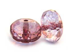 Czech Glass Fire Polished beads 11/7mm Roundel x1 Lustre Transparent Topaz Pink