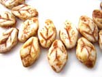 Czech Leaf Beads 12x7mm Picasso Opaque White x5
