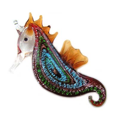 Seahorse - Foil Lampwork Seahorse Glass Pendant