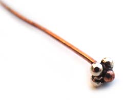 Pure 100% Copper and Sterling Silver Ornate Granulated Headpin 76mm x1