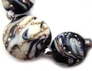 SOLD - Artisan Glass Lampwork Beads ~ Silvered Night Set