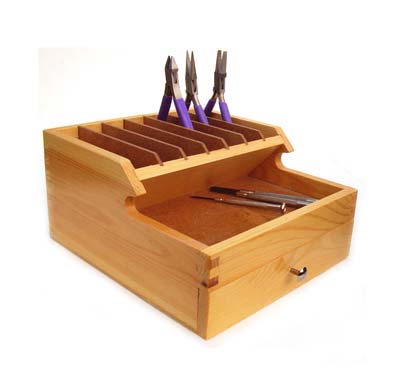 Wooden Unit with Rack for Pliers and Drawers for Storing Jewellery Tools