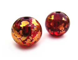 Round Glass Beads 8mm ~ Red & Gold x15