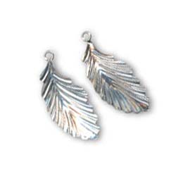 Sterling Silver Charms - 21.5x9mm Shiny Embossed Leaf Charm x1