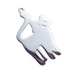 Sterling Silver Charms - 23.7x15mm Flat Cat Charm x1