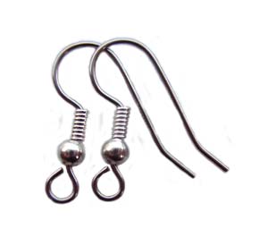Surgical Steel Earring Hooks 18x15mm Silver Plated 3mm Ball & Coil x5 prs