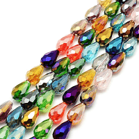Glass Beads, Faceted Teardrop, 15x10mm, Clear Colours AB Mix, 28pc