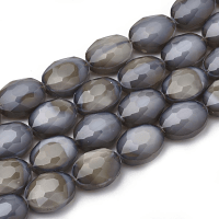 Glass Beads, Faceted Oval, 16x12x7mm, Grey Stone Lustre, 9pc