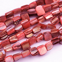 Sea Shell Squared Chip Beach Beads, 16 inch strand, Raspberry