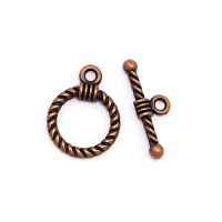 Antique Copper, Twisted Wire Bali Style Toggle Clasp, 19x14mm Ring, 20mm Bar, x10 clasp sets