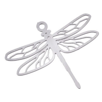 Stainless Steel Silver Filigree Dragonfly Pendant 29x34.5x0.3mm x1pc