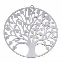 Stainless Steel Silver Tree of Life (Leafy) Pendant 47x45x0.3mm x1pc