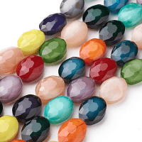 Glass Beads, Faceted Oval, 16x12x7mm, Pearl Lustre Mix, 24pc