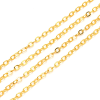 Brass Cable Necklace Chain Flattened Oval Link, Closed Link Soldered, Gold Bright x10m