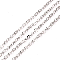 Brass Cable Necklace Chain Flattened Oval Link, Closed Link Soldered, Platinum Silver x10m