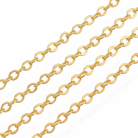 Brass Cable Necklace Chain Flat Oval Link 2x1.8mm Closed Link Soldered, Gold x300cm approx