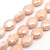 Glass Beads, Faceted Oval, 16x12x7mm, Peach Pearl Lustre, 9pc