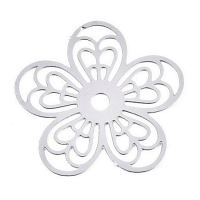 Stainless Steel Silver Filigree 5 Petal Flower Charm Pendant Link Connector 18x0.3mm x1pc