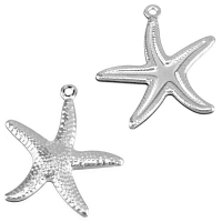 Stainless Steel Star Fish Charm Pendant, Silver, 22x20x2.5mm x1pc