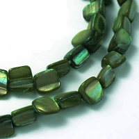 Sea Shell Squared Chip Beach Beads, 16 inch strand, Evergreen