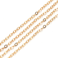 Brass Cable Necklace Chain Flattened Oval Link, Closed Link Soldered, Light Gold x10m
