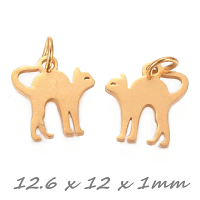 Stainless Steel Arched Cat Charm, Gold, 12.6x12x1mm x2pc