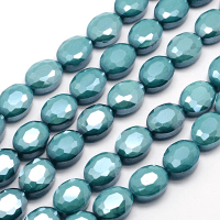 Glass Beads, Faceted Oval, 16x12x7mm, Teal Pearl Lustre, 9pc