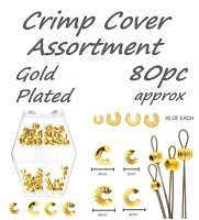Gold Crimp Cover Beads Assort Size 3mm+4mm Plain Shiny, 4mm Corrugated+Textured, 80 approx Basic Elements by Beadsmith