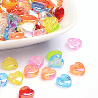 Acrylic Heart Beads Transparent AB Hearts, 8mm, x100pc, Mixed Colour