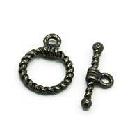 Antique Gunmetal, Twisted Wire Bali Style Toggle Clasp, 19x14mm Ring, 20mm Bar, x10 clasp sets