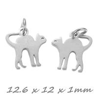Stainless Steel Arched Cat Charm, Silver, 12.6x12x1mm x2pc