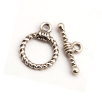 Platinum Silver, Twisted Wire Bali Style Toggle Clasp, 19x14mm Ring, 20mm Bar, x10 clasp sets