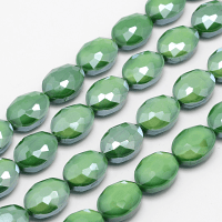 Glass Beads, Faceted Oval, 16x12x7mm, Green Pearl Lustre, 9pc