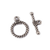 Antiqued Silver, Twisted Wire Bali Style Toggle Clasp, 19x14mm Ring, 20mm Bar, x10 clasp sets
