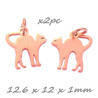 Stainless Steel Arched Cat Charm, Rose Gold, 12.6x12x1mm x2pc